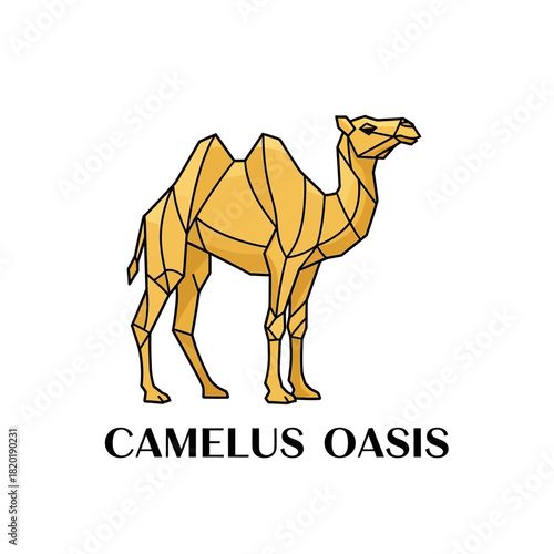 Golden geometric camel illustration for Camellus Oasis logo design.