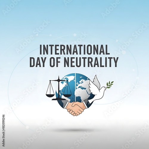International day of neutrality concept with globe dove scales and handshake