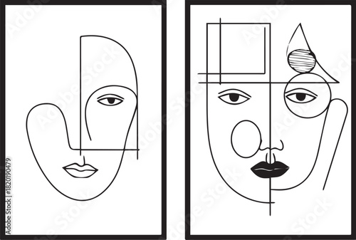 Geometric Portrait: Artistic rendition of human faces, constructed with clean, simple lines and shapes, evoking a sense of modern artistic aesthetic.