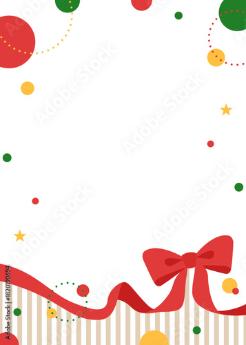 リボンのデコレーションフレーム、円形オブジェクト、ポップなデザイン、縦向き