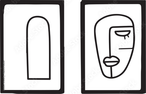 Minimalist Abstract Art: A striking composition featuring two framed artworks showcasing minimalist abstract designs, perfect for adding a touch of contemporary elegance to any interior space.