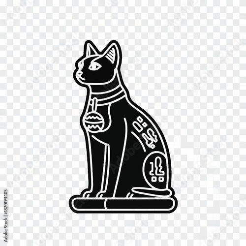 Egyptian Cat Goddess Bastet Icon in Black and White