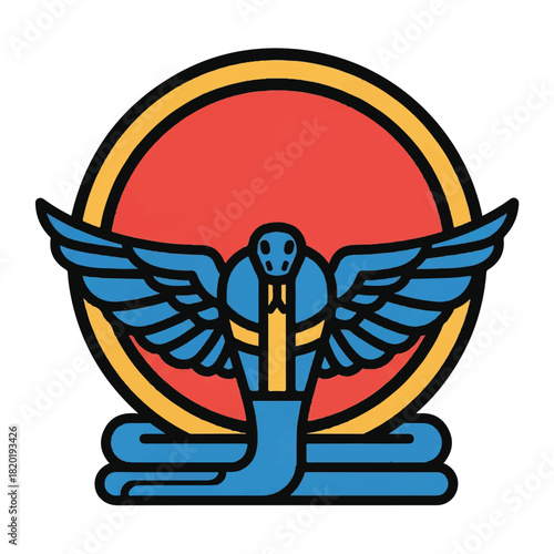 Symbol of Egyptian Cobra God Wadjet with Wings and Sun Disk
