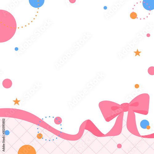 リボンのデコレーションフレーム、円形オブジェクト、ポップなデザイン、正方形サイズ