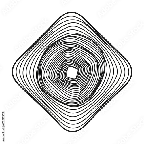 Abstract geometric pattern with concentric wavy squares in black and white