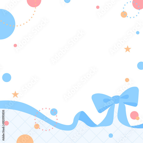 リボンのデコレーションフレーム、円形オブジェクト、ポップなデザイン、正方形サイズ