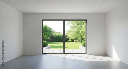 Wallpaper Mural Empty square room with Double sliding door with green garden of backyard view. Outdoor terrace area with green lawn. Torontodigital.ca