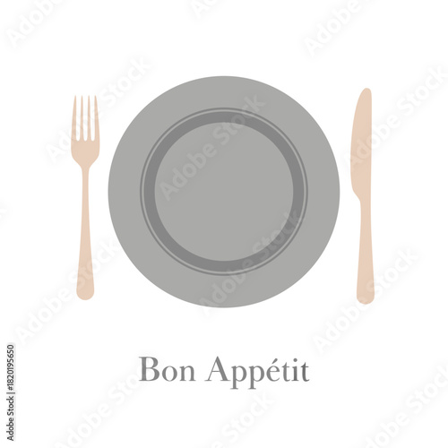 Bon Appétit Plate – Flat Aesthetic Colored Restaurant Vector