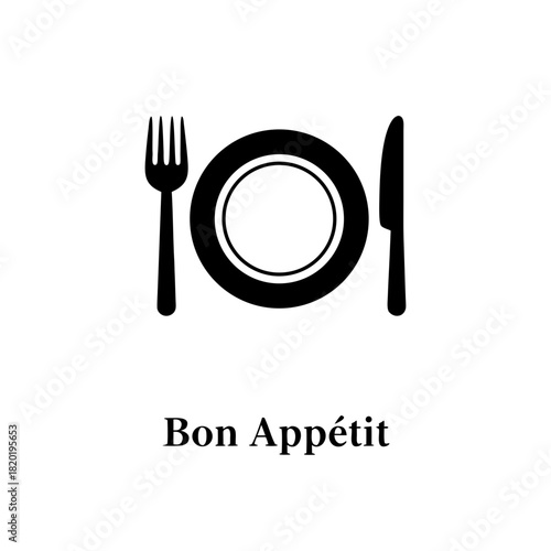 Bon Appétit Plate – Minimal Black & White Restaurant Vector