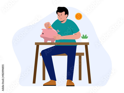 A child is enthusiastic about saving. Saving vector illustration. Flat illustration concept.