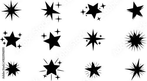 Bundle of four black vector designs christmas tree snowflake bells and decorative element scalable svg silhouette White background
