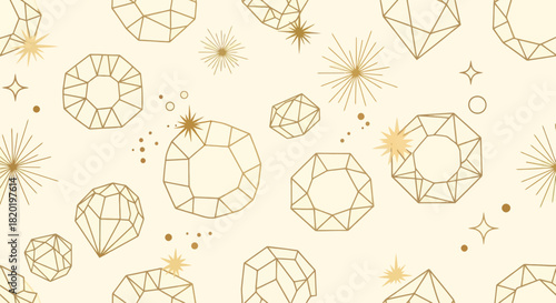Gold geometric diamond pattern with sparkle accents on cream background.