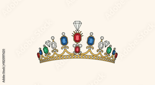 Illustration of a colorful royal crown with gemstones.
