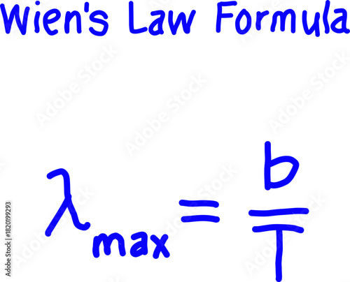 Bright handwritten Wien’s Law Formula illustration showing the relationship between peak wavelength and temperature. Ideal for physics, science education, and academic visuals.