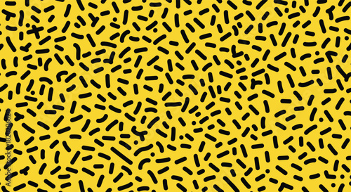 A bright yellow background covered with a dense pattern of small black dashes.