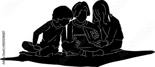 Kids Opening Gift Silhouette Illustration. Perfect for holiday design, celebration theme, and festive illustration.