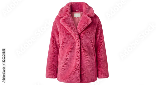 Elegant pink faux fur coat isolated on black background for fashion