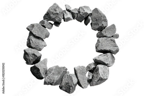 Rock circle outline, gray stones, black background