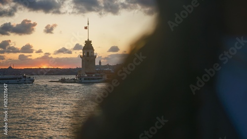 Sunset View of Maiden's Tower in Istanbul