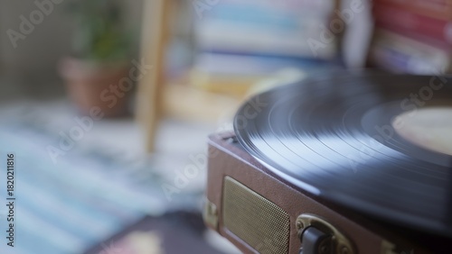 Vintage Record Player with Spinning Vinyl Disc