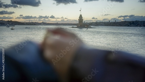 Beautiful Sunset View of Maiden's Tower in Istanbul
