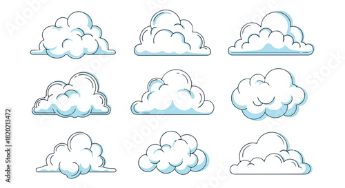 White fluffy clouds set with transparent background