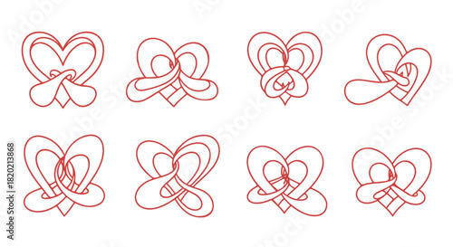 Intertwined knot patterns in red outline style