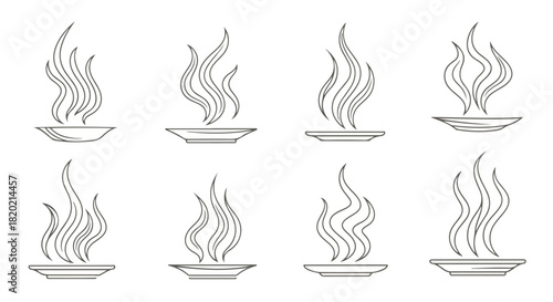 Steaming food icons set with transparent background