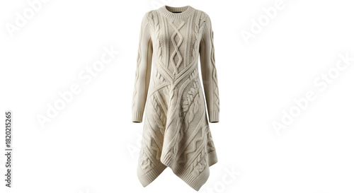Elegant cream colored crochet dress with long sleeves on black