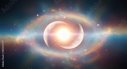 Abstract sun, moon, cosmic glow for winter solstice, spiritual energy