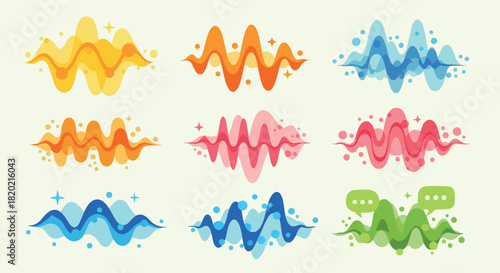 Colorful sound waves with decorative elements