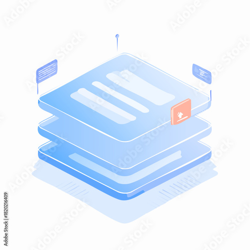 3d glossy blue folder icon with a paper document element for business web design and computer file symbol illustration