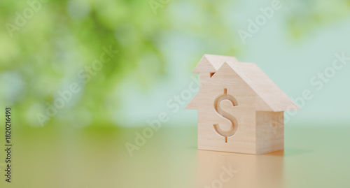 Fototapeta Naklejka Na Ścianę i Meble -  Miniature wooden block house representing family wealth, real estate investment, savings growth, and long-term financial stability. 3D rendering.