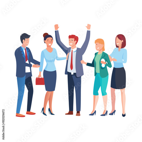 person, achievement, colleague, employee, group, job, partnership, success, team, teamwork, together, businessman, career, corporate, office, victory, work, business, happy, illustration, man, young, 