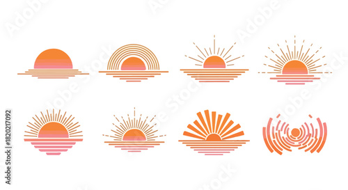 Sunset and sunrise icons set with transparent background