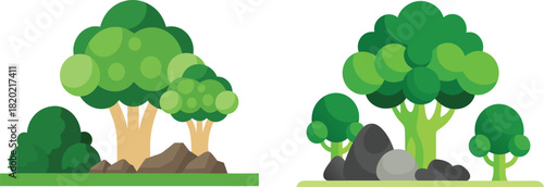 Mini broccoli jungle diorama — tiny vegetable forest made from broccoli florets, whimsical green nature scene