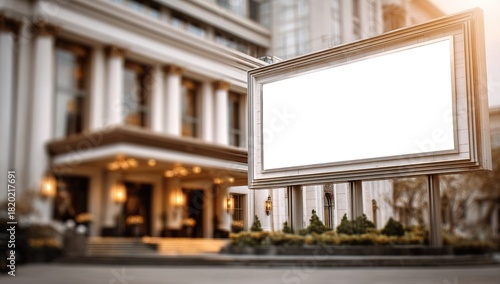 Wallpaper Mural Billboard blank mock-up for your advertising and message. Abstract blur beautiful luxury hotel for background. High quality Torontodigital.ca