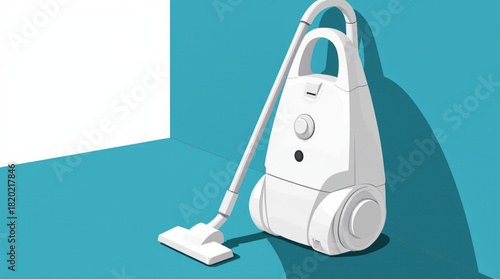 Modern white upright vacuum cleaner against a wall
