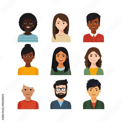Diverse Smiling Faces Avatar Portraits on White Background