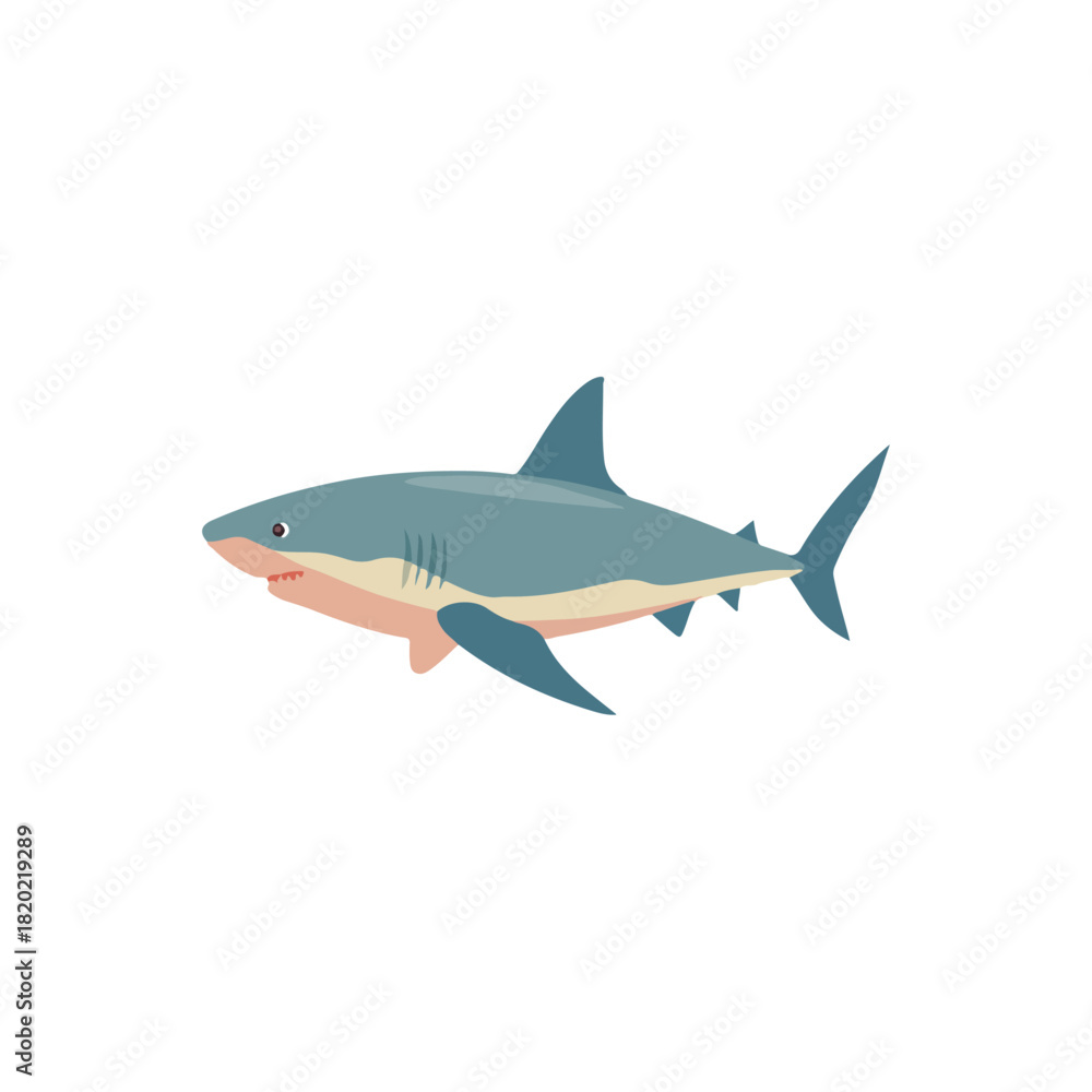 Naklejka premium Flat Shark Illustration on White Background Marine Animal