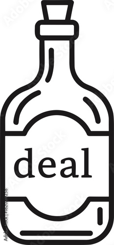 Black outline of a bottle with a cork stopper and the word deal on the label vector