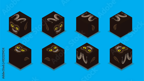 Dice 3D Christmas Characters Krampus Cartoon Vector