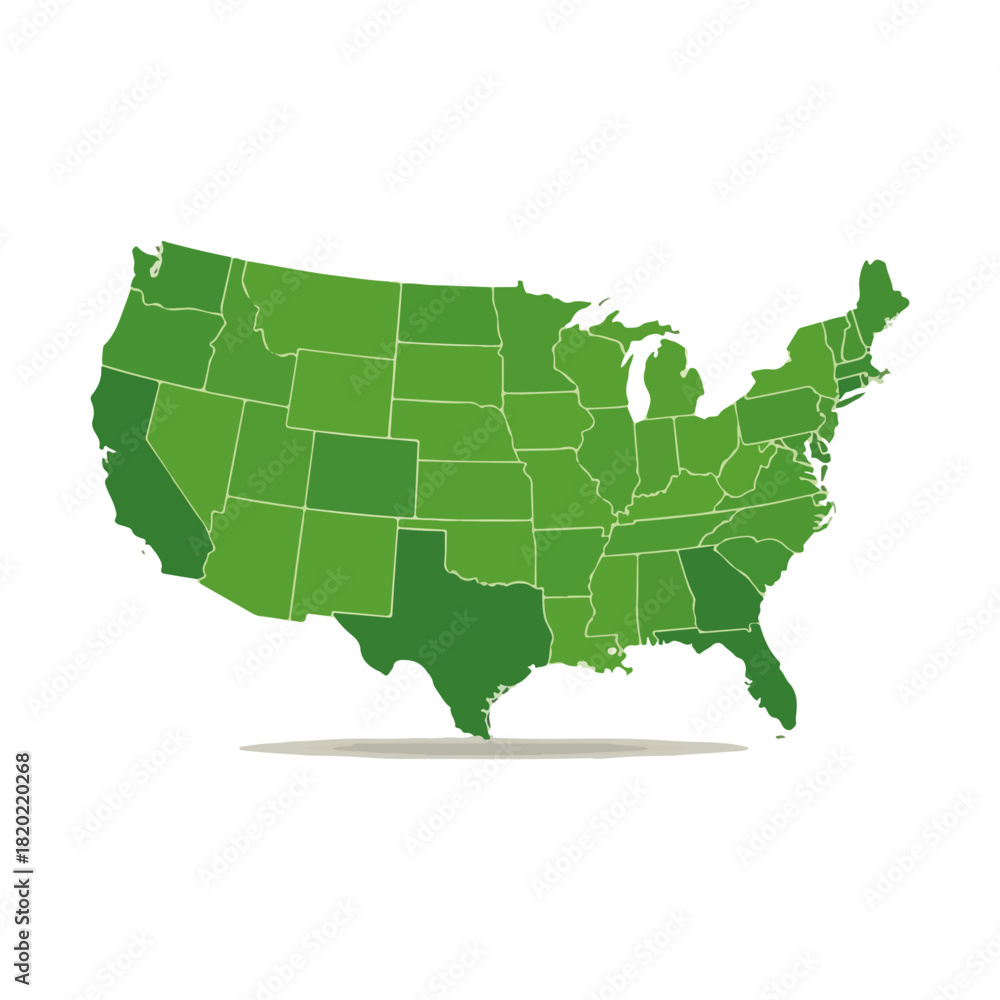 Fototapeta premium Green USA Map with Shadow for Data, Business, Travel