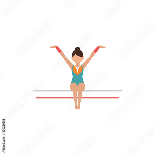 Gymnast Performing on Balance Beam with Arms Raised