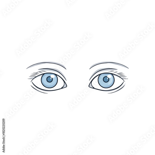 Hand-Drawn Blue Eyes with Eyelashes on White Background
