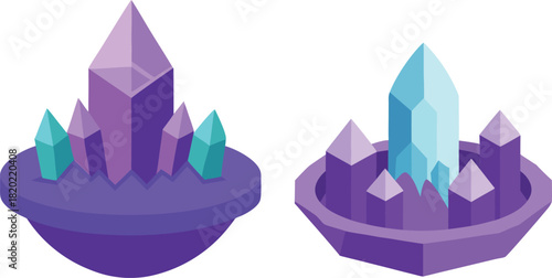 Mini Crystal Valley Emerging from Amethyst | Tiny Fantasy Landscape, Artistic Gemstone World, Magical Crystal Terrain, Macro Nature Design