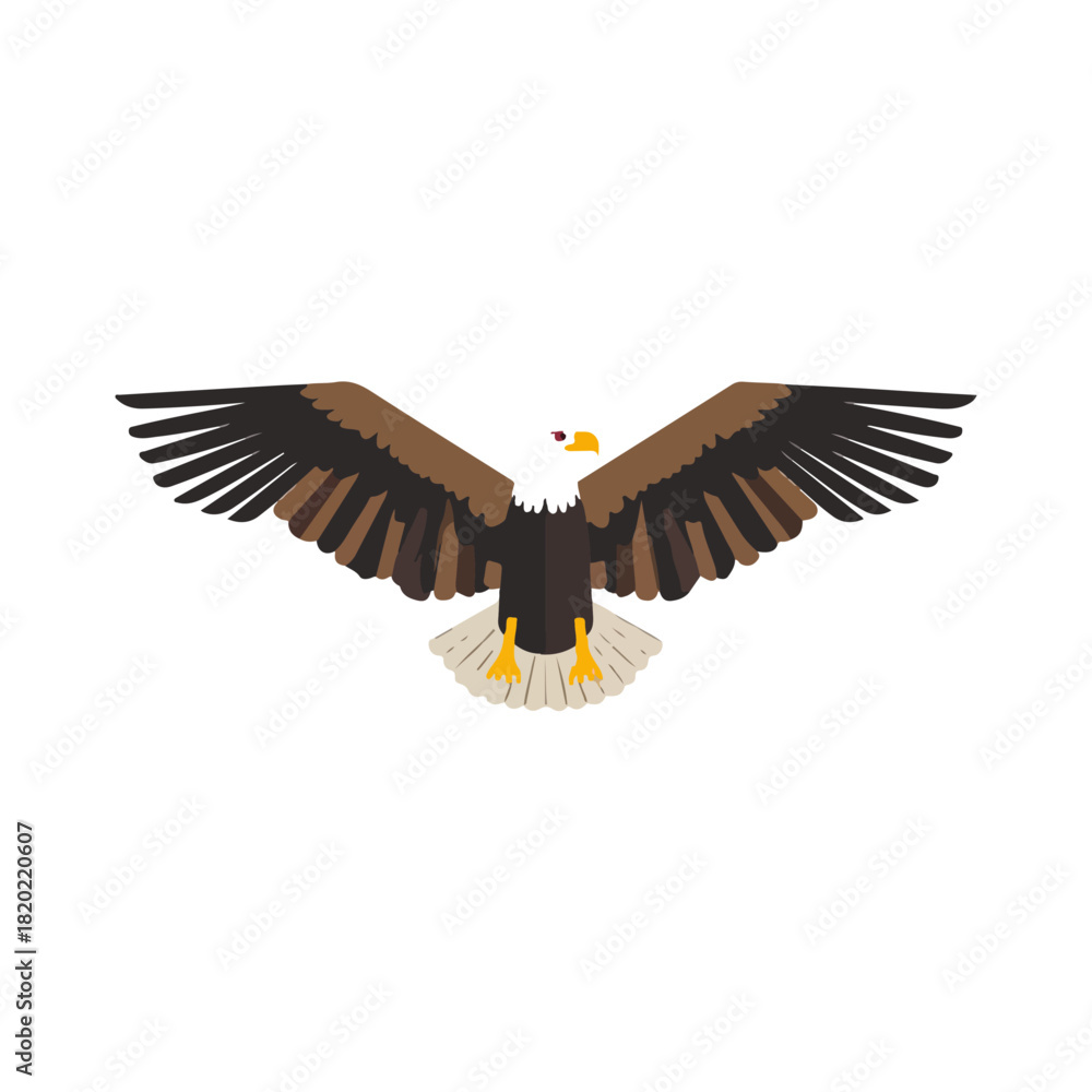 Obraz premium Majestic Eagle Soaring, Flat Design, White Background