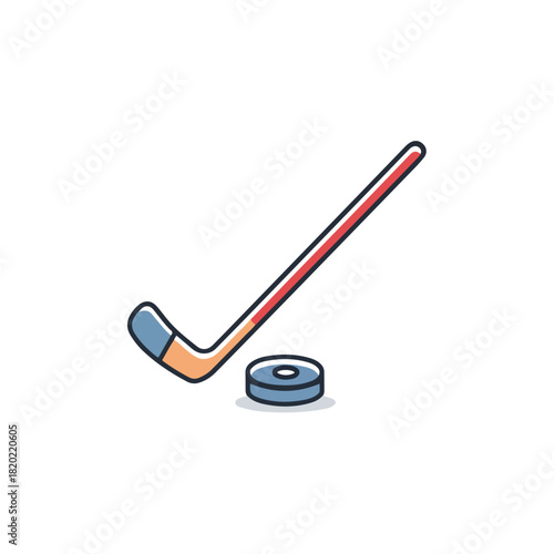 Hockey Stick and Puck Illustration on White Background
