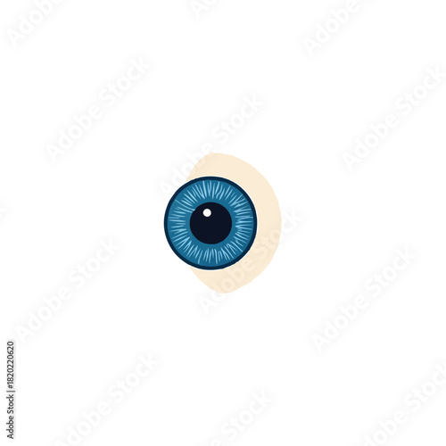 Isolated Eye with Blue Iris and Shadow, Minimalist Design