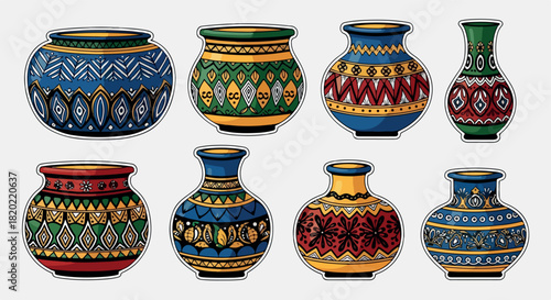 Colorful pottery vases with transparent background